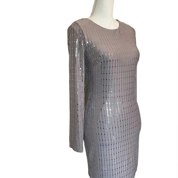 Crystal Sky Gray Metallic Style Long Sleeve Open Back Dress Women’s Small NWT - Picture 4 of 16